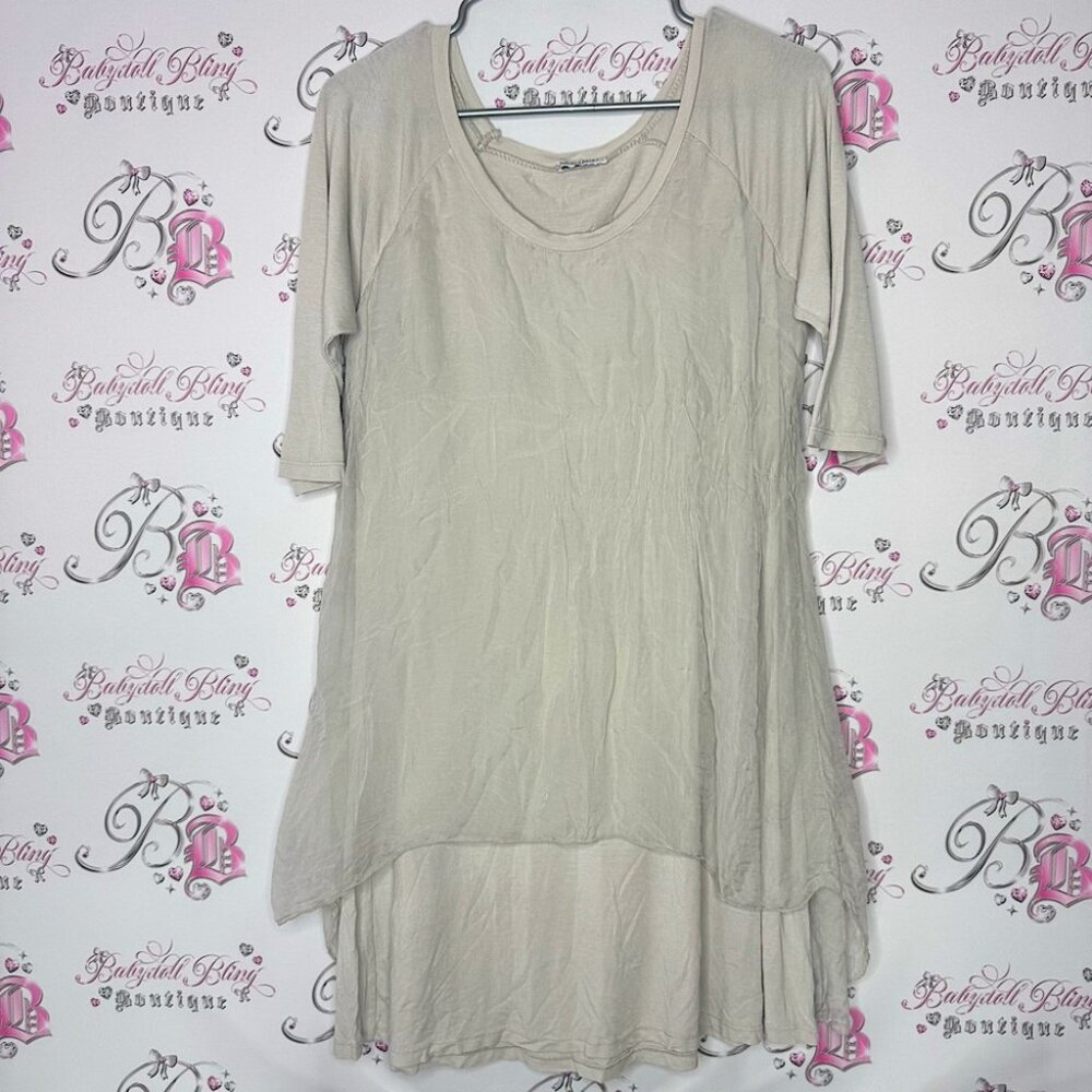 Angela Mara Italy dress grey tiered mesh with under slip soft buttery luxe